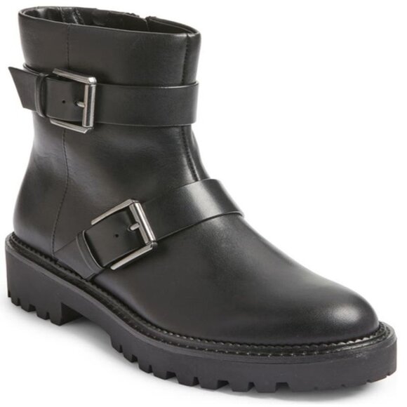 Nordstrom Women's 7M Black Macombs Water Resistant Moto Leather Boot - Picture 1 of 4